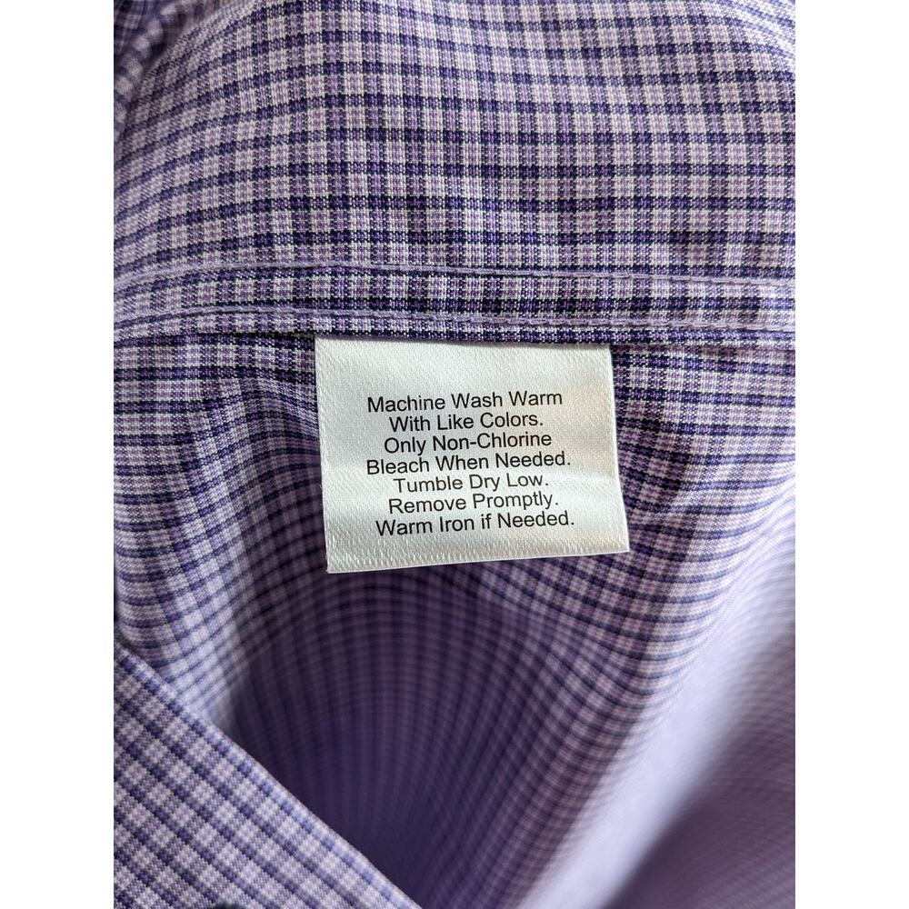 Kenneth Cole Awearness Check Dress Shirt Purple Mens Slim Fit 16 1/2 36/37 Tall - Picture 4 of 9